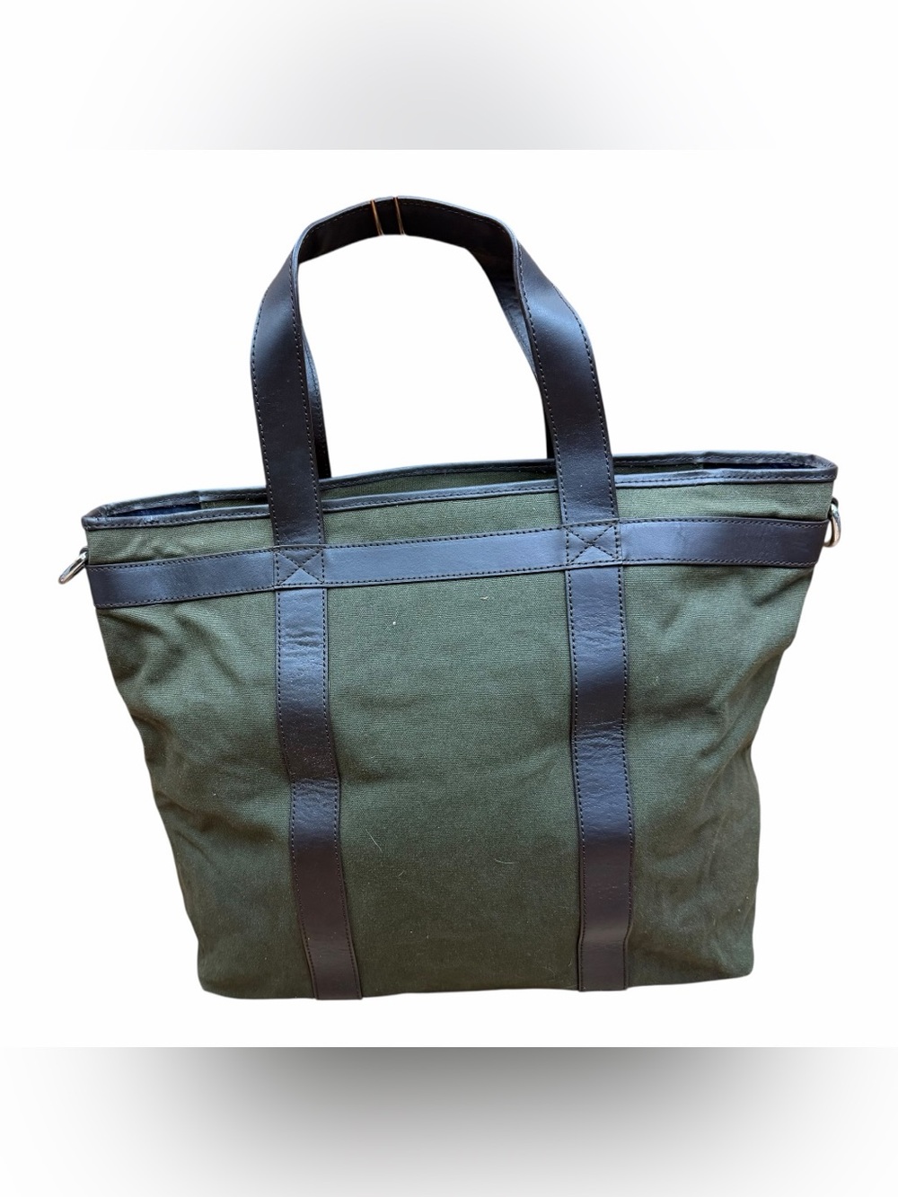 Cole Haan Men's Olive Green Canvas Tote with Dark Brown Trim